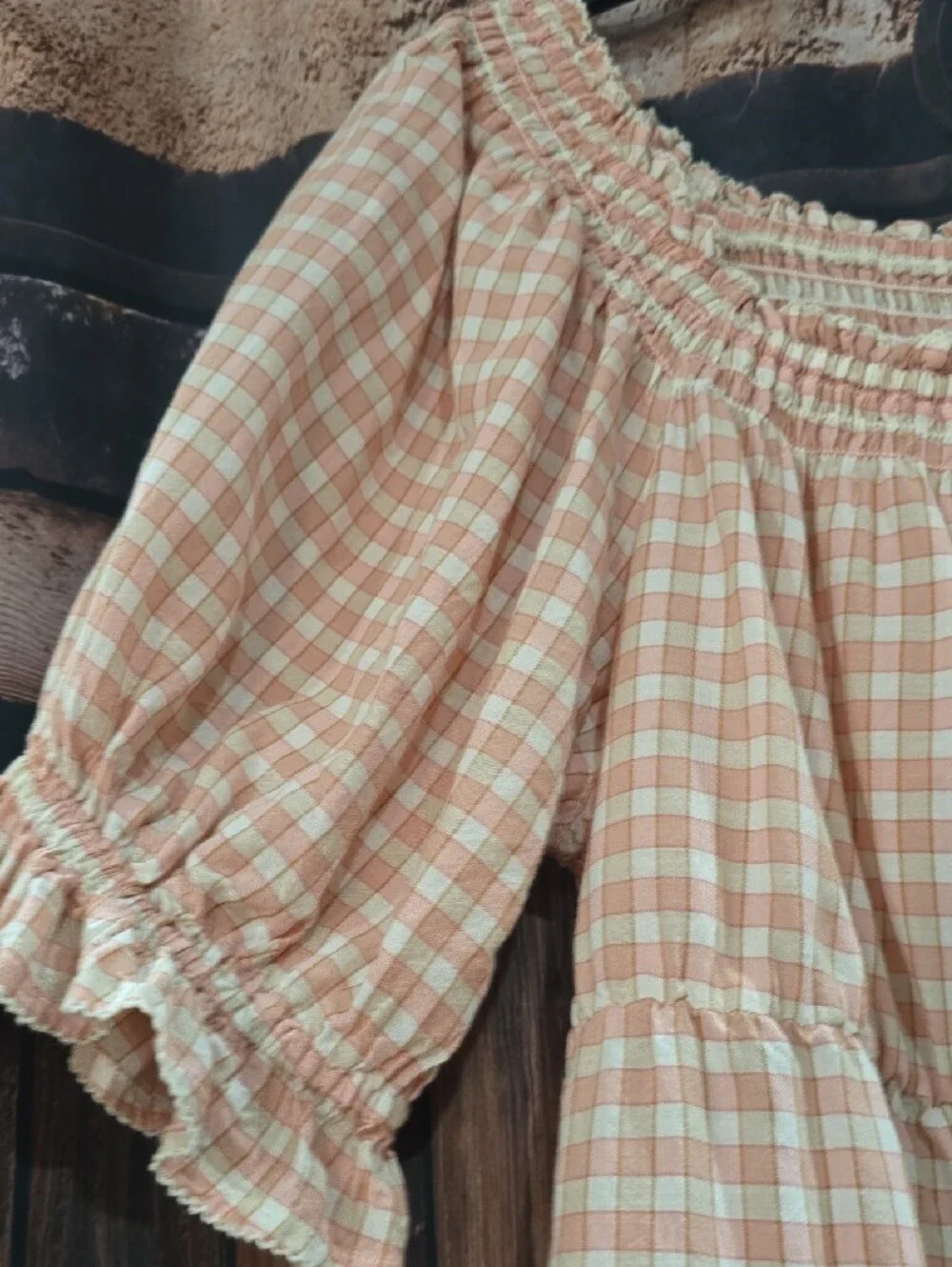 Old Navy Pink Plaid Gingham Short Sleeve Peasant Top